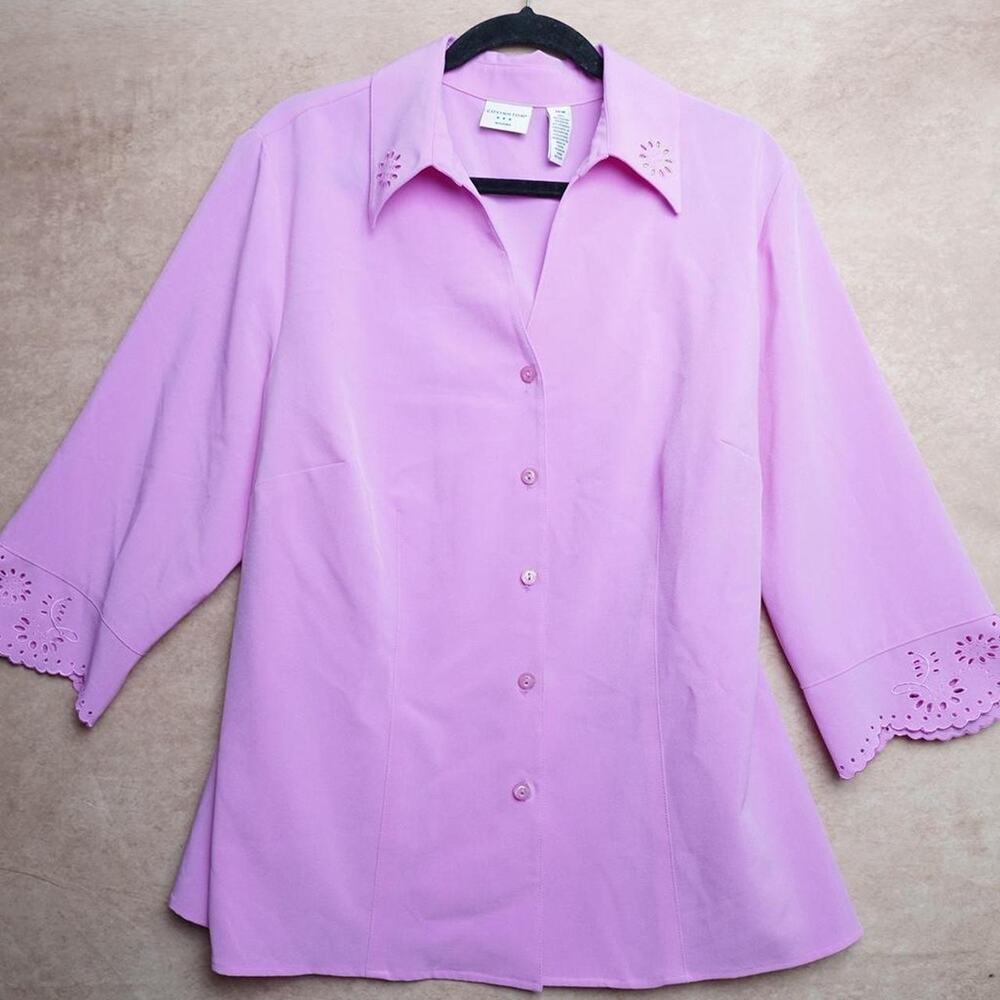 Covington Pink Eyelet Button Up Blouse 16W